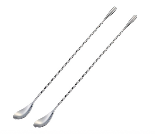 Bar Spoon Cocktail Mixing, Stainless Steel 12 Inches Long Handle, Silver 2 Pieces