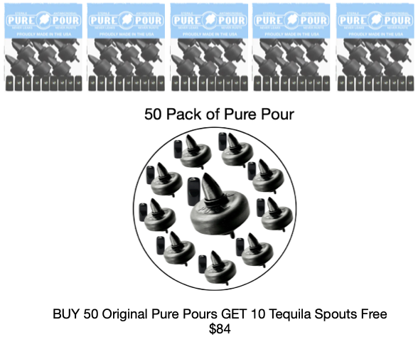 50  Pack of Pure Pour Spout & Cover Plus 10 pack Tequila spouts