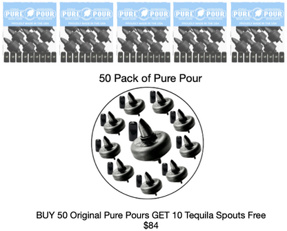 50  Pack of Pure Pour Spout & Cover Plus 10 pack Tequila spouts