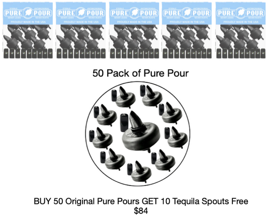 50  Pack of Pure Pour Spout & Cover Plus 10 pack Tequila spouts