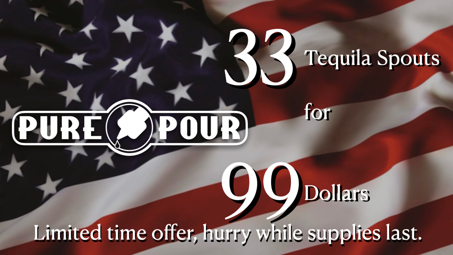 33 Tequila  Pour Spouts for Fluted Bottles for $99.00